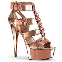 DELIGHT-658 Pleaser high heels platform t-strap close back sandal metal rings rose gold metallic