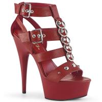 DELIGHT-658 Pleaser High-Heels Plateausandaletten rot Lederlook T-Riemchen Metallringe