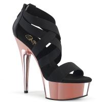 DELIGHT-669 Pleaser High-Heels Sandaletten schwarz rosegold Chrom mit Elastikbändern