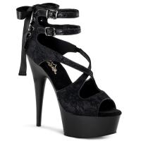 DELIGHT-678LC Pleaser high heels platform criss cross double ankle strap sandal black satin-lace