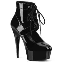 DELIGHT-688 Pleaser High Heels platform front lace-up ankle bootie pump black patent
