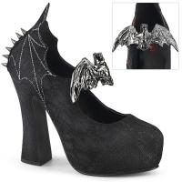 DEMON-18 Pleaser slip-on mary jane pumps spike bat wing detail black satin lace