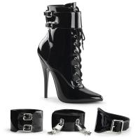 DOMINA-1023 Devious High Heels Stiefeletten schwarz Lack 3-teilig mit Schlössern