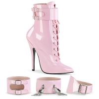 DOMINA-1023 Devious High Heels Stiefeletten babypink Lack 3-teilig mit Schlössern