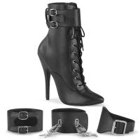 DOMINA-1023 Devious High Heels Stiefeletten schwarz Lederlook 3-teilig mit Schlössern