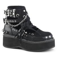 EMILY-317 DemoniaCult platform cutout ankle bootie black canvas and vegan leather