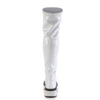 EMILY-375 DemoniaCult platform tigh high lace-up boots white black stretch patent