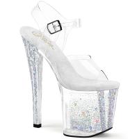ENCHANT-708AQUA-04 Pleaser high heels platform sandal glittered prismatic linear design clear