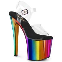 ENCHANT-708RC Pleaser High Heels Plateausandaletten linearen Design klar regenbogen