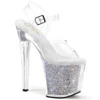 ENCHANT-708RSI Pleaser Damen Plateausandaletten linear Design klar silber Strass