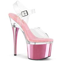 ESTEEM-708 Pleaser stiletto high heels platform ankle straps sandal clear baby pink chrome