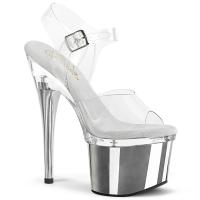ESTEEM-708 Pleaser stiletto high heels platform ankle straps sandal clear silver chrome