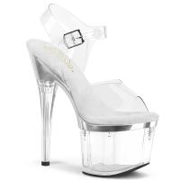 ESTEEM-708 Pleaser high heels platform ankle straps sandal clear silver chrome