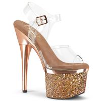 ESTEEM-708CHLG Pleaser high heels platform ankle strap sandal clear rose gold chrome glitter