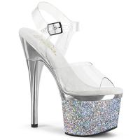 ESTEEM-708CHLG Pleaser high heels platform ankle strap sandal silver chrome glitter