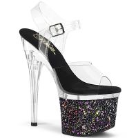 ESTEEM-708LG Pleaser Damen High Heels Plateausandaletten klar schwarz Multi Glitter