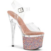 ESTEEM-708LG Pleaser ladies platform ankle strap high heels sandal clear rose gold glitter