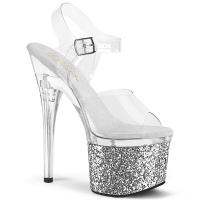 ESTEEM-708LG Pleaser ladies platform ankle strap high heels sandal clear silver glitter