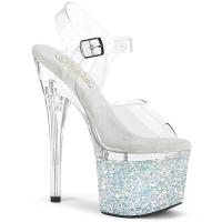 ESTEEM-708LG Pleaser ladies platform ankle strap high heels sandal clear white multi glitter