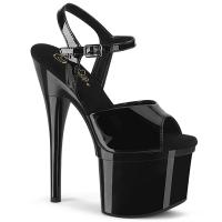 ESTEEM-709 Pleaser high heels platform ankle straps sandal black patent