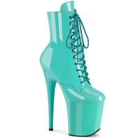 FLAMINGO-1020 Pleaser sexy Damen High-Heels Schnür Plateaustiefeletten aqua Lack