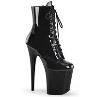 FLAMINGO-1020 Pleaser High Heels platform ankle boot lace-up front black patent