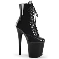 FLAMINGO-1020 Pleaser High-Heels Plateau Stiefeletten schwarz Lack Schnürung vorn