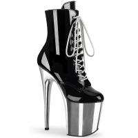 FLAMINGO-1020 Pleaser High Heels platform ankle boot black patent silver chrome