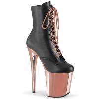 FLAMINGO-1020 Pleaser High-Heels Plateaustiefeletten schwarz Lederoptik roségold Chrom