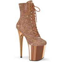FLAMINGO-1020CHRS Pleaser vegan platform high heels ankle boot rose gold chrome rhinestones
