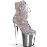 FLAMINGO-1020CHRS Pleaser vegan platform high heels ankle boot multi silver chrome rhinestones