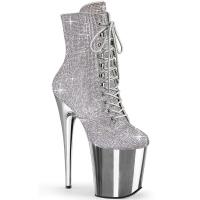 FLAMINGO-1020CHRS Pleaser High Heels Schnür Plateaustiefeletten Strass Chrom silber