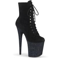 FLAMINGO-1020FSMG vegan Pleaser platform ankle boot high heels black suede multi mini glitter