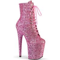 FLAMINGO-1020GWR Pleaser Damen High-Heels Plateaustiefeletten rundum babypink Glitter