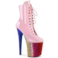 FLAMINGO-1020HG Pleaser high heels platform ankle boot rainbow glitter baby pink holo patent