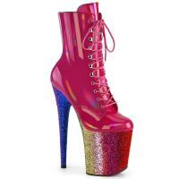FLAMINGO-1020HG Pleaser high heels platform ankle boot rainbow glitter hot pink holo patent