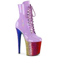 FLAMINGO-1020HG Pleaser Plateaustiefeletten lavendel Holo Lack regenbogen Glitter