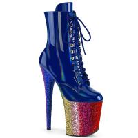 FLAMINGO-1020HG Pleaser high heels platform ankle boot rainbow glitter royal blue holo patent