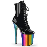 FLAMINGO-1020RC Pleaser vegan platform ankle boot rainbow chrome black patent