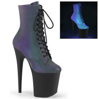 FLAMINGO-1020REFL Pleaser High Heels platform lace-up front ankle boot green multi reflective