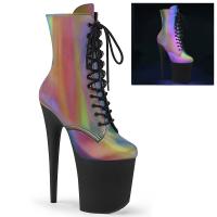 FLAMINGO-1020REFL Pleaser High Heels platform lace-up front ankle boot rainbow effect