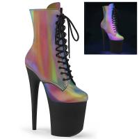 FLAMINGO-1020REFL Pleaser Damen High-Heels Plateaustiefeletten Regenbogen Effekt