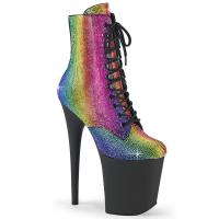 FLAMINGO-1020RS Pleaser Damen High Heels Plateaustiefeletten regenbogen Strass schwarz