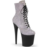 FLAMINGO-1020RS Pleaser Damen High Heels Plateaustiefeletten silber Strass schwarz