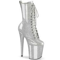 FLAMINGO-1040GP Pleaser Damen High Heels Plateaustiefeletten silber Glitter Lack