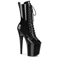 FLAMINGO-1041GP Pleaser vegan high heels platform peep toe ankle boot black glitter patent