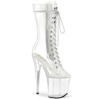 FLAMINGO-1050C Pleaser vegan high heels platform mid calf boot clear