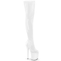 FLAMINGO-3000 Pleaser sexy High Heels Plateauoerkneestiefel Stretch weiß Lack