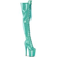 FLAMINGO-3020GP Pleaser Damen High Heels Plateauoverkneestiefel aqua Glitter Lack