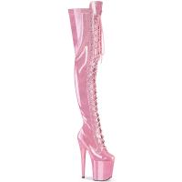 FLAMINGO-3020GP Pleaser Damen High Heels Plateauoverkneestiefel babypink Glitter Lack